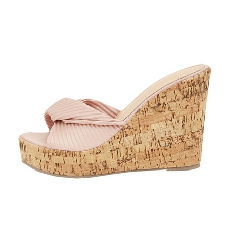 

Cathalem Fashion Design Wedges High Heels Women Sandals Toe Platform Slippers Sandals Pink 42