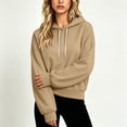 thumbnail image 4 of Womens Oversized Boxy Cropped Hoodie Drop Shoulder Top with Contrast Metal Tip Drawstring Balloon Cuffs & Pocket Free Design, Casual Lounge Pullover, 4 of 5