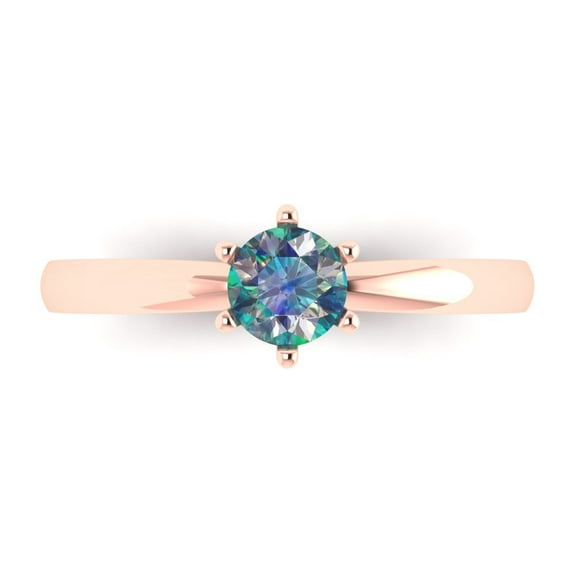 Clara Pucci 14K Rose Gold 0.5ct BlueMoissanite Solitaire Ring for Women