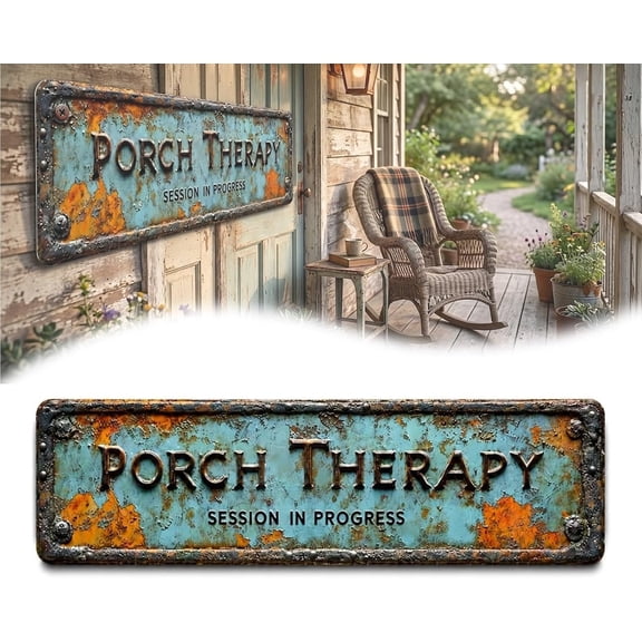 Porch Therapy Rustic Wall Sign Vintage Farmhouse Wall Decor for Porch Deck (16*4in)Q