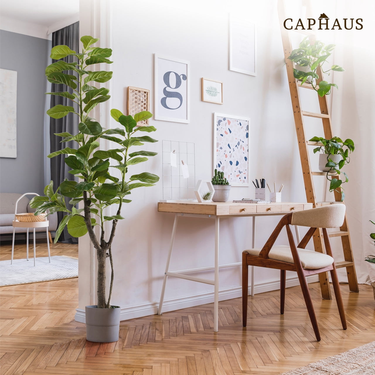 CAPHAUS Artificial Fiddle Leaf Fig Tree, 6 / 7 Feet in Pot with Dried Moss, for Indoor House Home Office Store, Potted Ficus Lyrata Faux Tree, Fake Plant Modern Decoration Gift for Housewarming