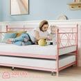 thumbnail image 4 of Metal Twin Daybed with Trundle, Sofa Bed Frame with Steel Slat Support, Multifunctional Daybed Frame for Bedroom, Pink, 4 of 8