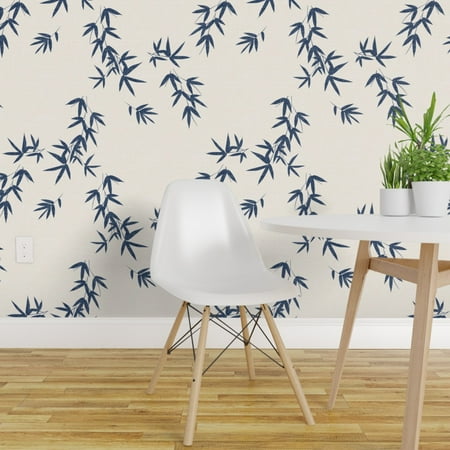 Peel and Stick Removable Wallpaper Botanical Minimalist Japanese Plants Blue On