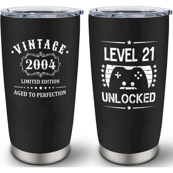 21st Birthday Gifts for Him, Gift for 21 Year Old Male, 21 Year Old Birthday Gifts for Men, Vintage 2004 Cheers To 21 Years, Turning 21 Bday Gift for Boy 20oz Tumbler