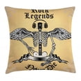 thumbnail image 1 of Rock and Roll Throw Pillow Cushion Cover, Rock Legends Never Die Winged Skeleton, Decorative Square Accent Pillow Case, 24" X 24", Pale Camel Dark Eggshell Charcoal Grey and White, by Ambesonne, 1 of 2