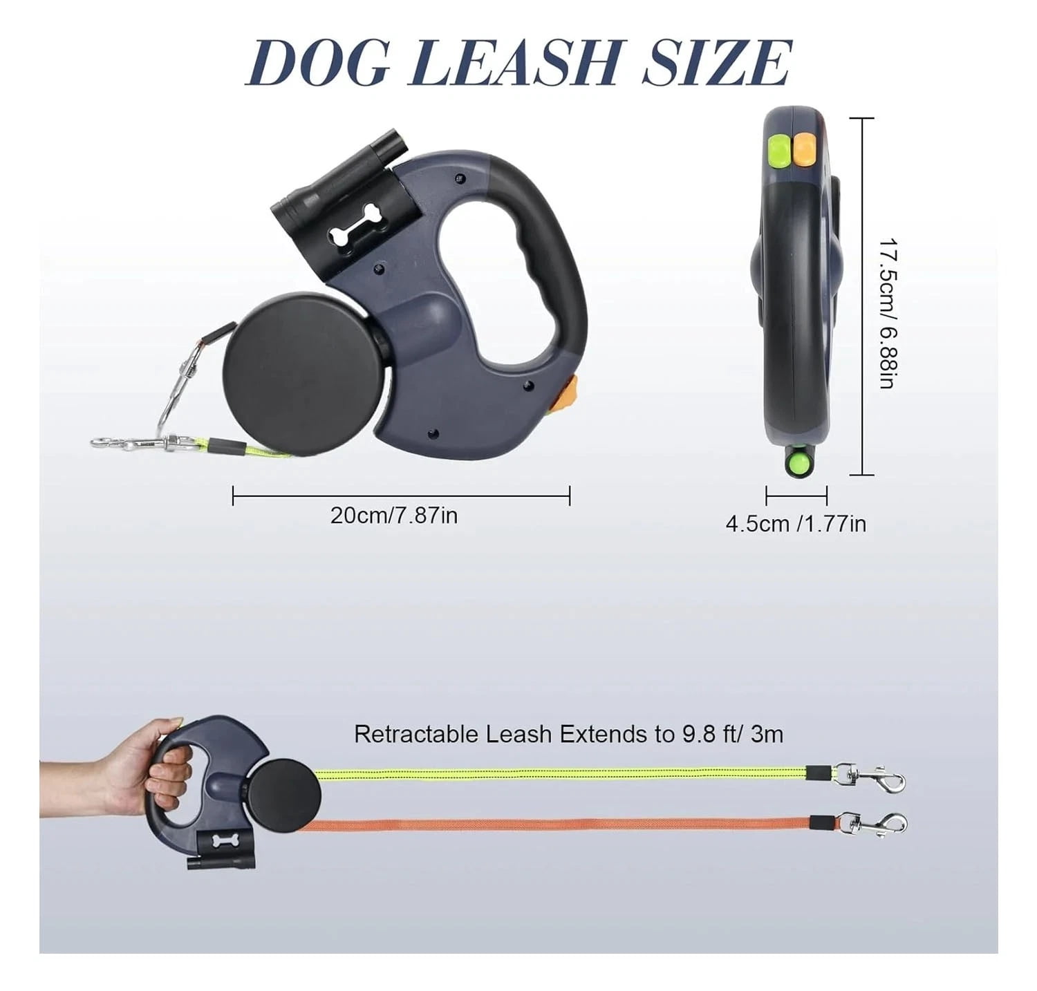 Double Dog Retractable Leash, Reflective 10ft Dual Pet Walking Lead, Heavy Duty No-Tangle Leash for 2 Dogs with Ergonomic Handle, Up to 50 lbs Each