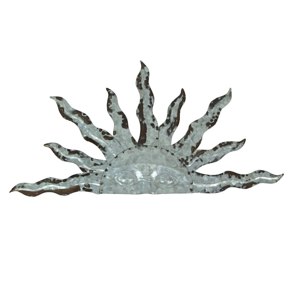 Galvanized Grey Metal Celestial Rising Sun Face Wall Hanging Art - Rustic Farmhouse Style Home and Garden Decor Plaque with Timeless Charm, 24.5 Inches Long