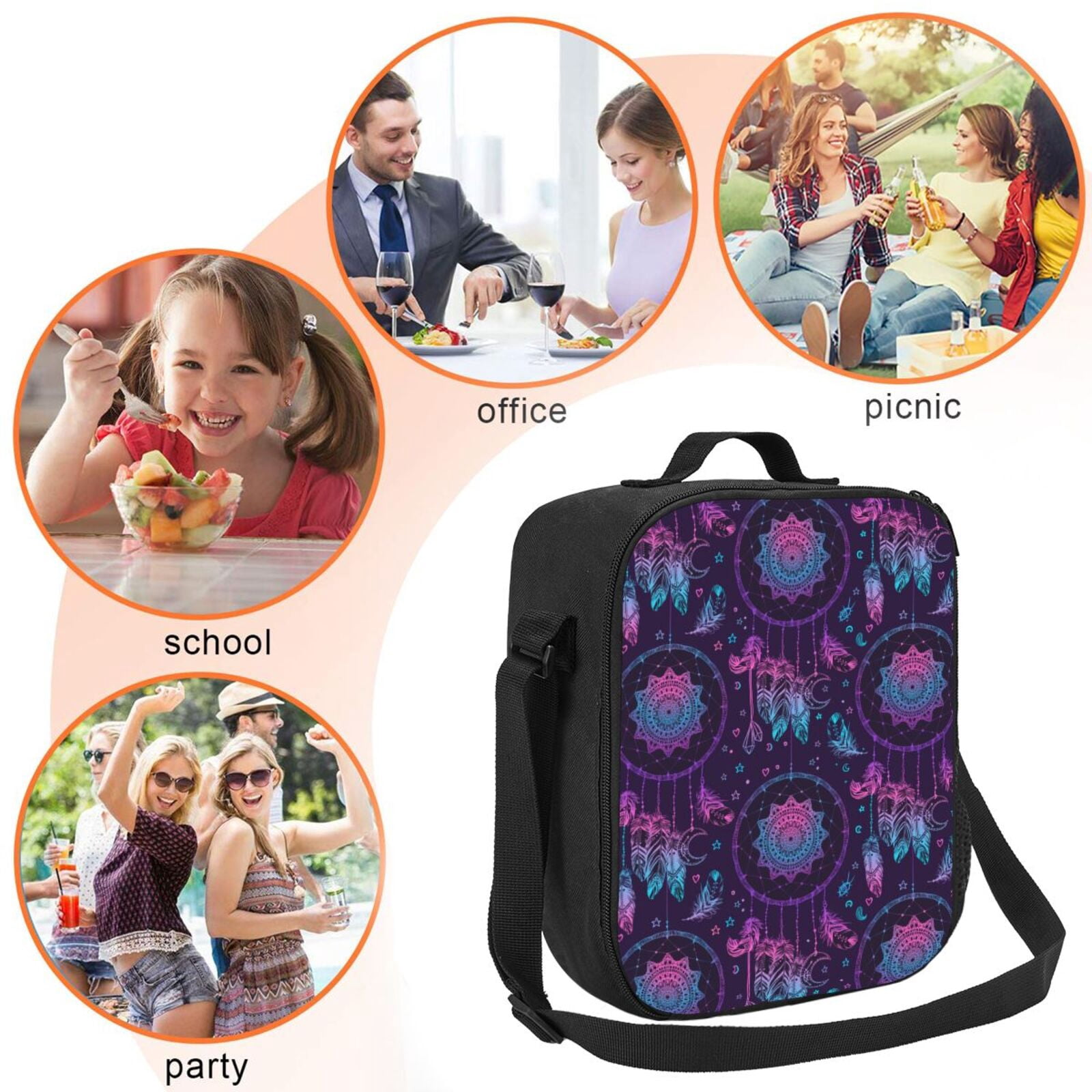 Xecao Purple Dreamcatcher1 Print Lunch Bag - Durable, Double-Insulated Lunch Bag, Holds Lunch Box, Water Bottle, & Snacks,Leakproof Cooler Tote Bag