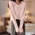 thumbnail image 2 of Lixiuxyad Light Knit Cardigans for Women Solid Color Round Neck Pearl Buckle Knitted Cardigan Women's And Versatile Top Long Sleeve Women's Spring And Autumn, 2 of 4