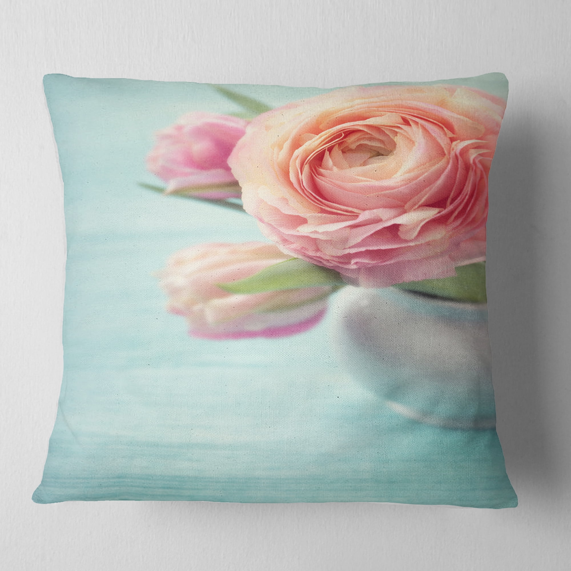 Designart Beautiful Pink Flowers in Vase - Floral Throw Pillow - 18x18
