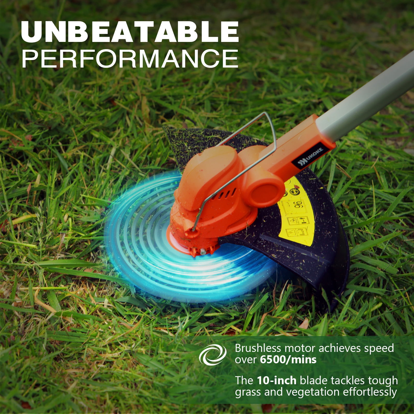UKOKE ST2308-B 40V Cordless Grass Trimmer/Brush Cutter,Interchangeable Blade, with 2.0Ah Lithium-Ion Battery & Charger | Brushless Motor | 6500 RPM No-Load Speed | Lawn Trimming and Brush Cutting
