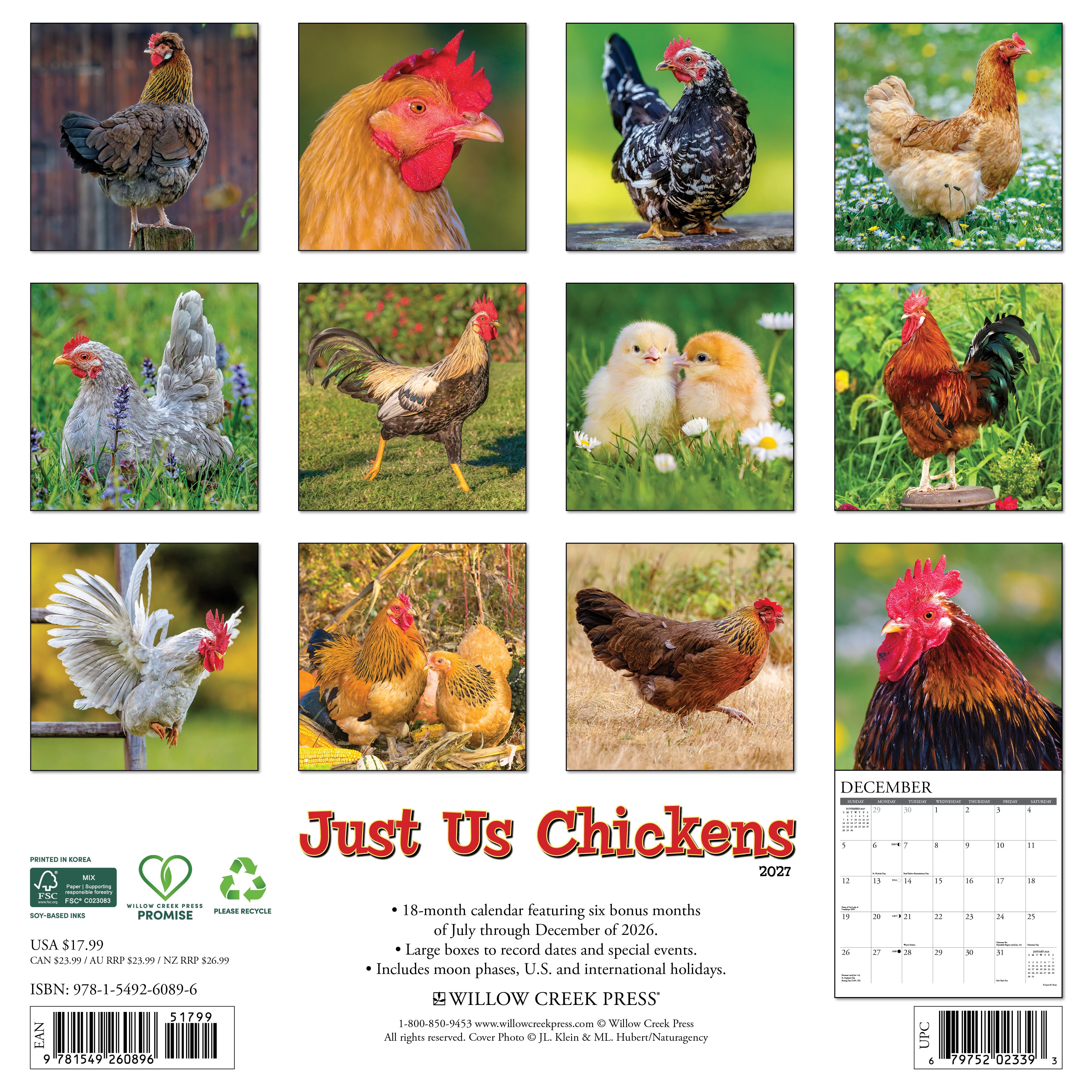 Willow Creek Press, Just Us Chickens 2027 Wall Calendar