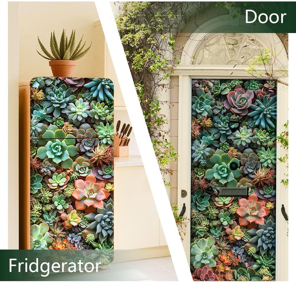 2 Sheet Succulents Removable Refrigerator Wraps Self-Adhesive Fridge Stickers Peel and Stick Vinyl Fridge Decals Sticker