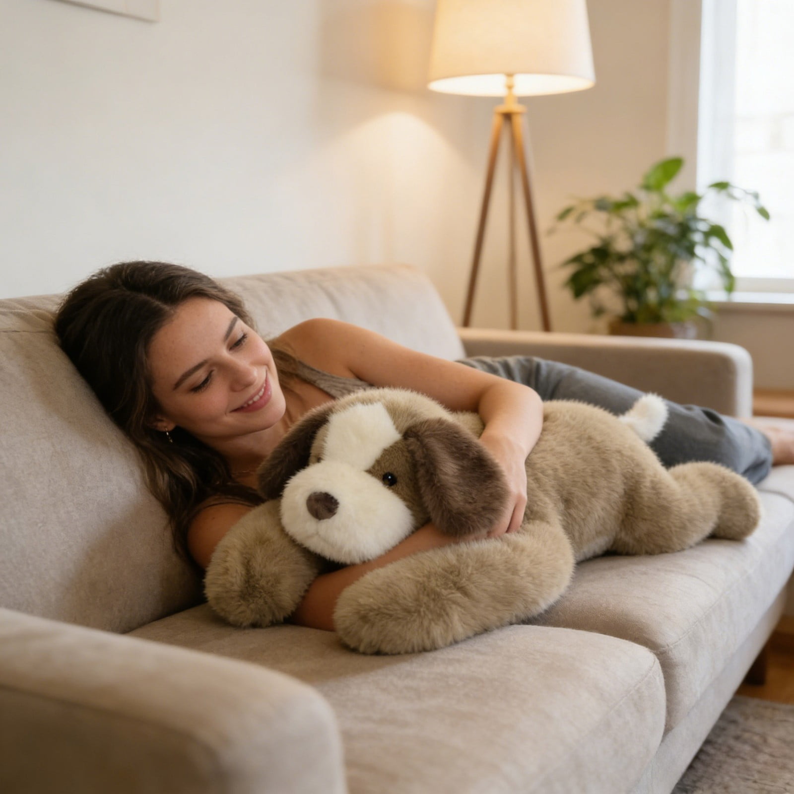 Furry Animal-Shaped Back Cushion Anxiety And Sleep Assistance Soft Pressure And Comfort