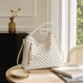 thumbnail image 2 of MYUNNIL Polka Dot Tote Bag for Women, 9.8 x 10.7" Vintage Large Capacity Adjustable Shoulder Strap Crossbody Bag with Tassel Zipper Pocket, Soft Durable Portable Purse for shopping Daily Use, White, 2 of 5