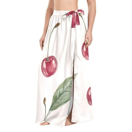 FORMRS Beach Sarong for Women Semi-Sheer Wrap Skirt Swimsuit Cover Up  Beige Cherry