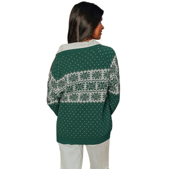Women's Plus Size Green Christmas Snowflake Pattern Drop Shoulder Sweater | [ZhiHiMeRi] | (US 14W-16W)1X