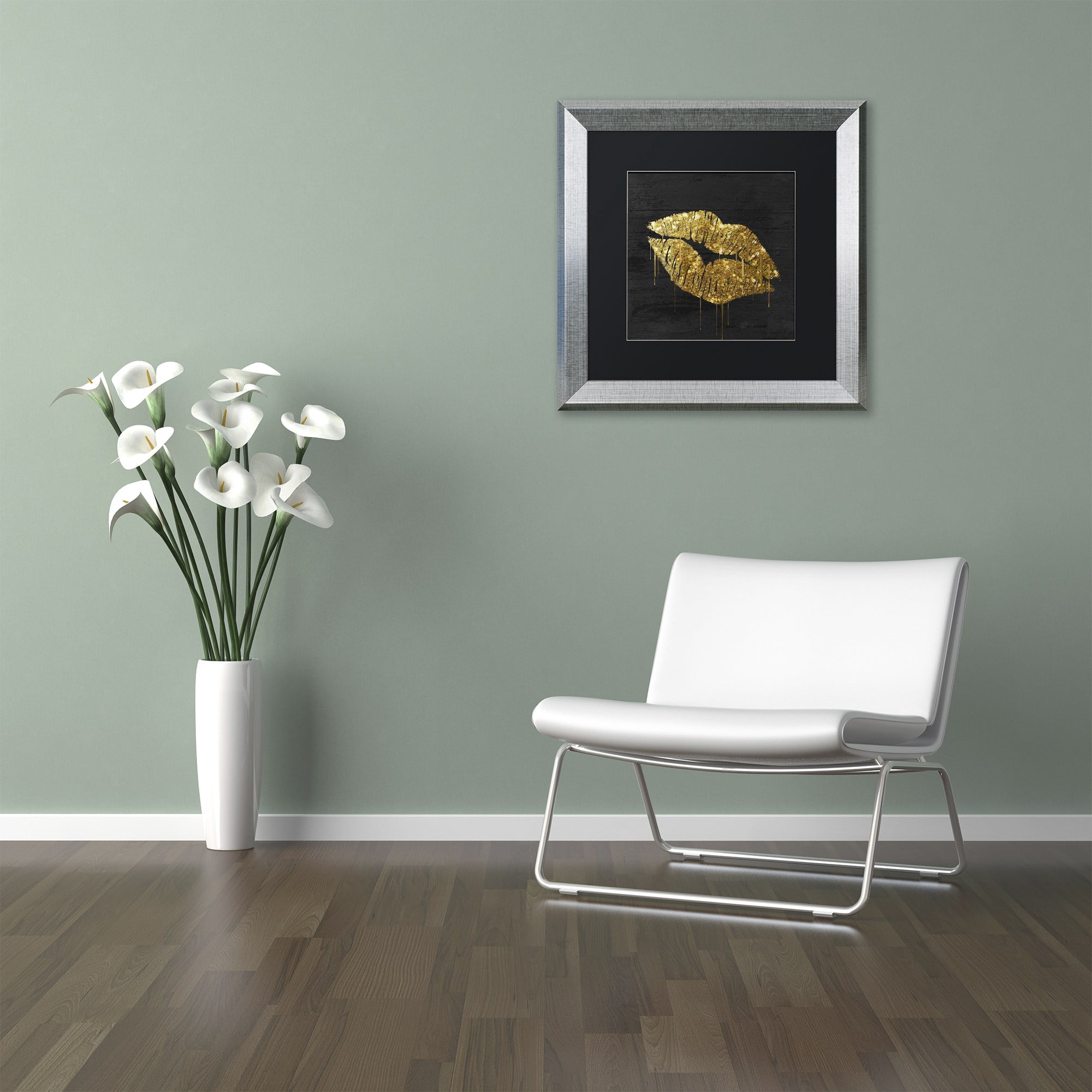 Trademark Fine Art "Golden Lips" Canvas Art by Color Bakery, Black Matte, Silver Frame