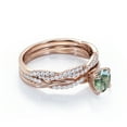 thumbnail image 3 of JeenMata Twisted Pave - 1.75 Carat Round Shaped Milky White Moss Green Agate and Moissanite - Four Prong Wedding Set - 18K Rose Gold Plating over Silver, 3 of 7