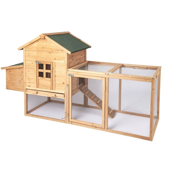 Grezone Chicken Coop Large Wooden Outdoor Hutch Hen Cage with Ventilation Castle Door, Rabbit Hutch Home Backyard Removable Tray & amp Ramp Play House Nesting Boxes with Cover(Grey)