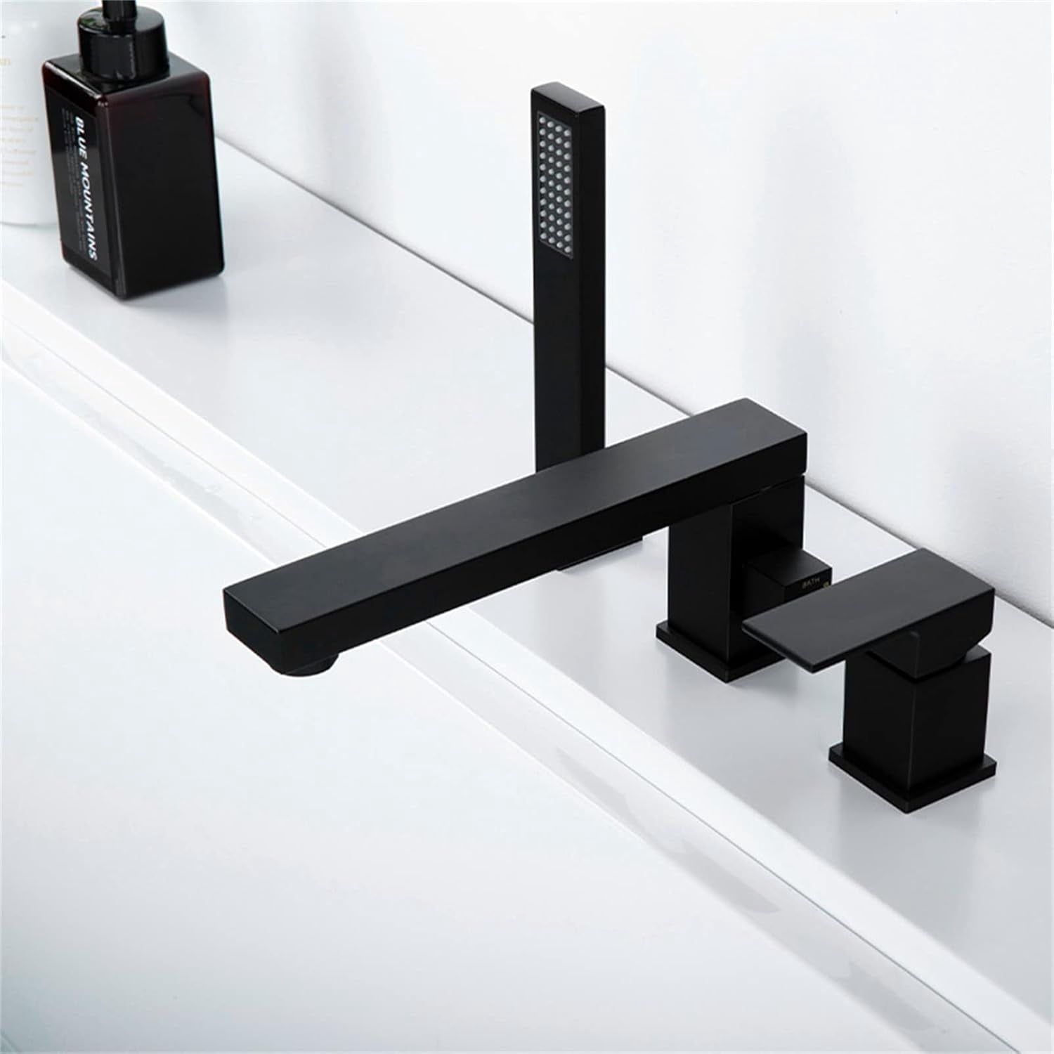 Bathtub Faucet, Deck Mounted Brass Shower Tub Faucet Hot and Cold Water Mixer Bath Faucet with Handheld Shower