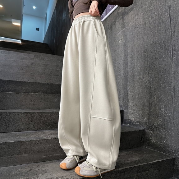 UACY Girls Oversized Wide Leg Sweatpants Baggy Loose Barrel Casual Lounge Athletic Pants Comfy Teen Girl Cute Y2K Joggers (Beige, 7-8 Years)