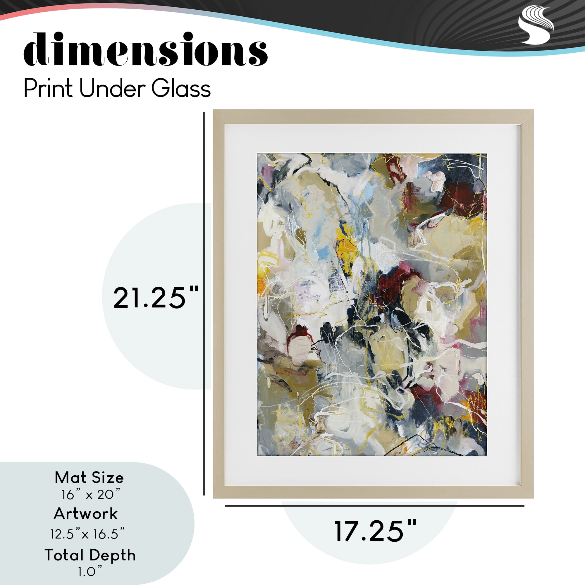 Energetic Frequency Abstract Birch Framed Print Under Glass, design by Design Fabrikken