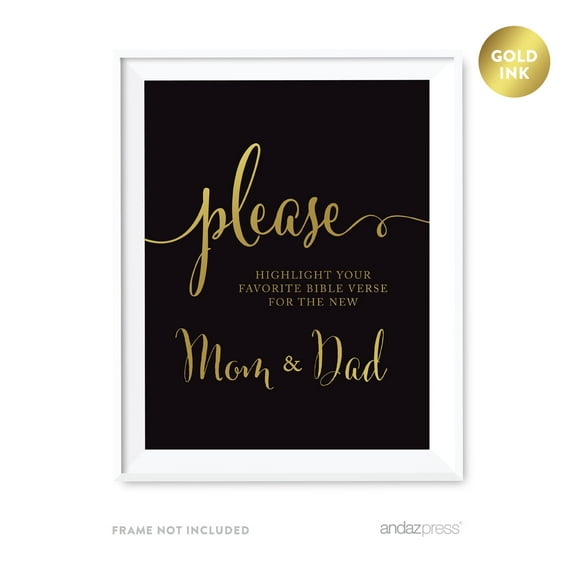 Please Highlight Your Favorite Bible Verse for the New Mom & Dad Black and Metallic Gold Baby Shower Signs