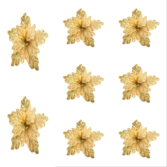 8 Pcs Christmas Flower Ornaments, Artificial Glitter Poinsettia Flowers, 11 Inch Christmas Tree Wreath Hanging Flower Ornaments for Xmas Party Weeding Decor (Gold)