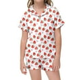 thumbnail image 2 of Kids Satin Pajamas Girls Boys Strawberry Printed Button Down Tops With Shorts 2PCS Summer Toddler Girl Sleepwear Toddler Girl Pajamas 8-10, 2 of 4