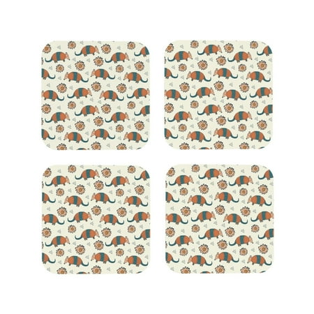 

Fuzoiu Colorful Armadillos1 Print Leather Coasters Set Drink Coasters Set of 4 for Tabletop Protection Durable PVC Coasters Home Décor and Housewarming Gift-Square