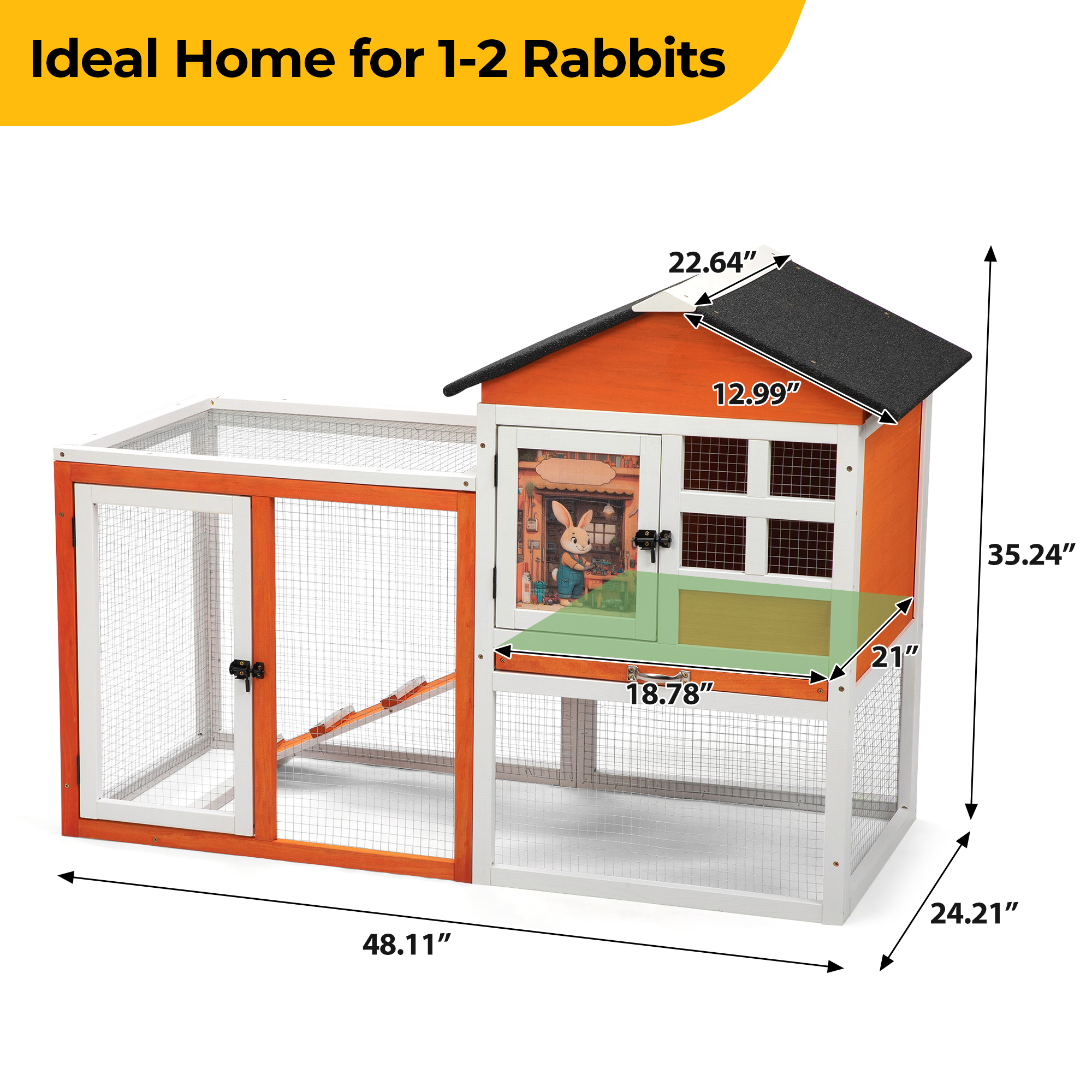 Coziwow Outdoor Rabbit Hutch Large Pet House Wooden Habitat Small Animal Pet Poultry Cage, Gray