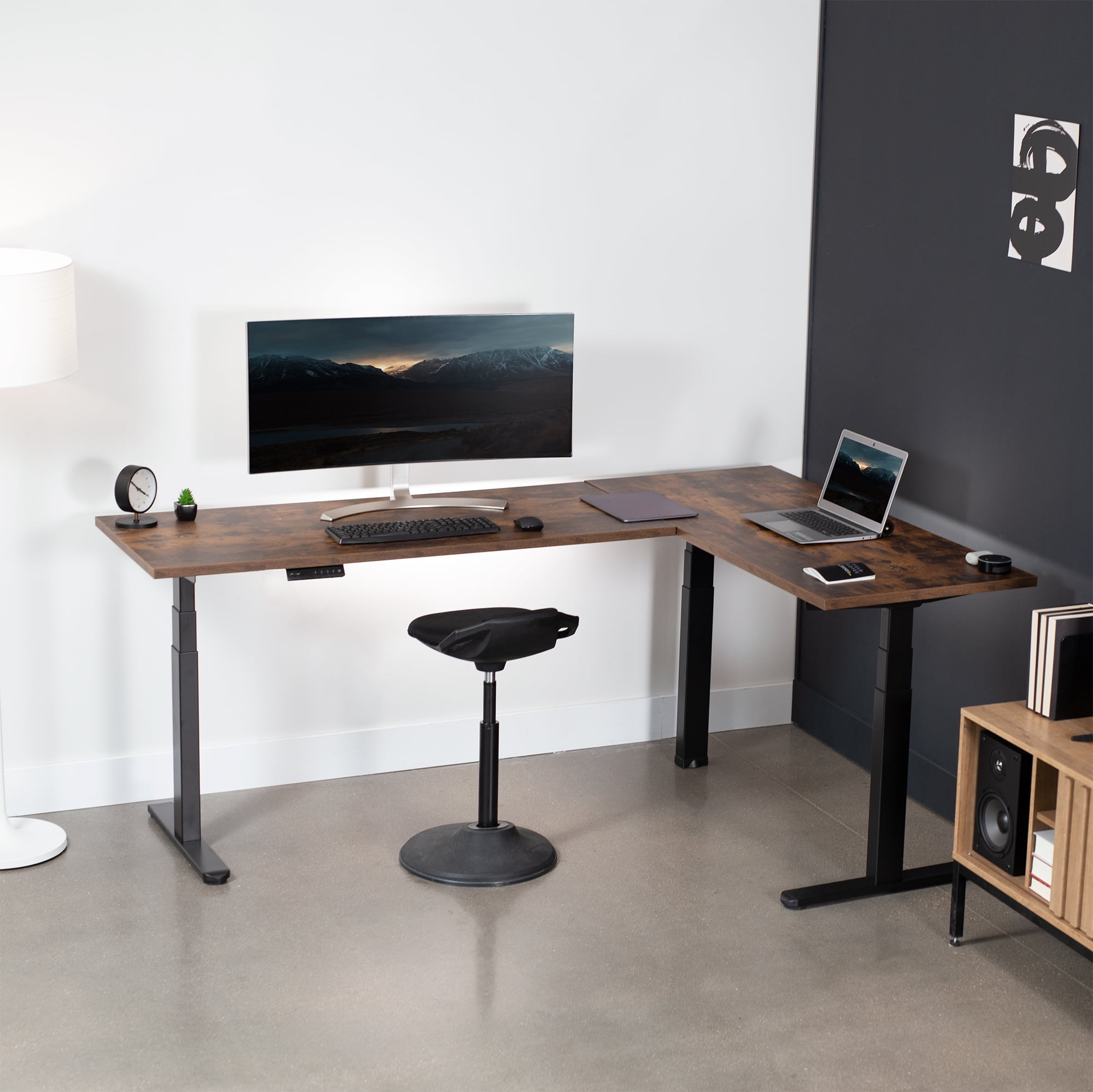 VIVO Black Electric Motor Height Adjustable Corner 3 Leg Standing Desk Frame