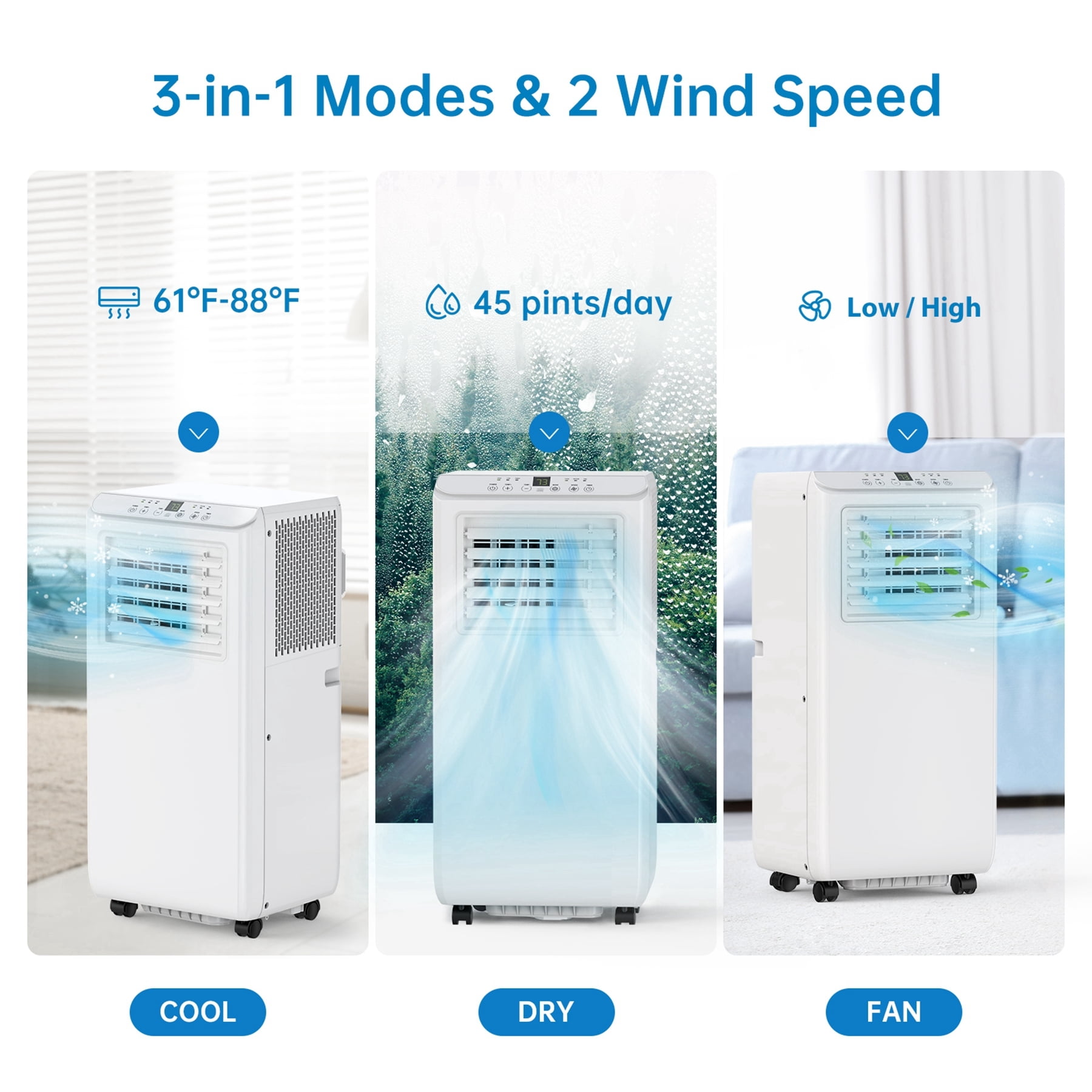 Aoile Portable AC Unit 8000BTU ASHRAE 3-In-1 Portable Air Conditioner Cools Rooms up to 350 Sq.Ft