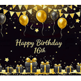 thumbnail image 4 of Black Gold Happy Birthday 16th Banner Background with Balloons Stars and Gifts Party Supplies Photography Props Birthday Decoration Party Decorations Backdrop, 4 of 7