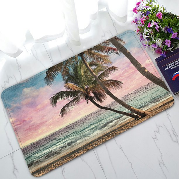 PHFZK Tropical Beach at Sunset Doormat, Ocean Artwork Doormat Outdoors