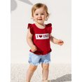 thumbnail image 4 of BemeyourBBs Toddler Baby Girl 4th of July Outfit Patriot Fourth of July Summer Independence Day Clothes American Flag Heart Embroidered Backless Flying Sleeve T shirt Tops Plaid Ruffle Shorts Set, 4 of 9