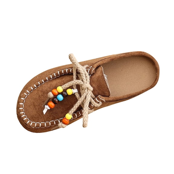 hlysgo Suede Moccasins Mules for Women Fashion Beaded Comfortable Round Toe Soft Sole Slip On Flat Clog Loafers Casual Daily Work Walking Shoes Coffee 41