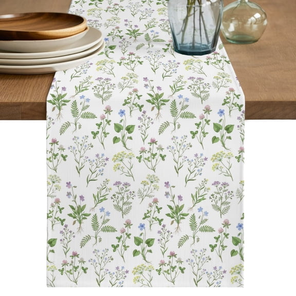 Table Runners 120 Inches Long Dress Scarves, Green Wildflowers Farmhouse Coffee/Dining/Kitchen Table Decor Table Runner for Living Room, Farmhouse Botanical Floral 13x120 Inch