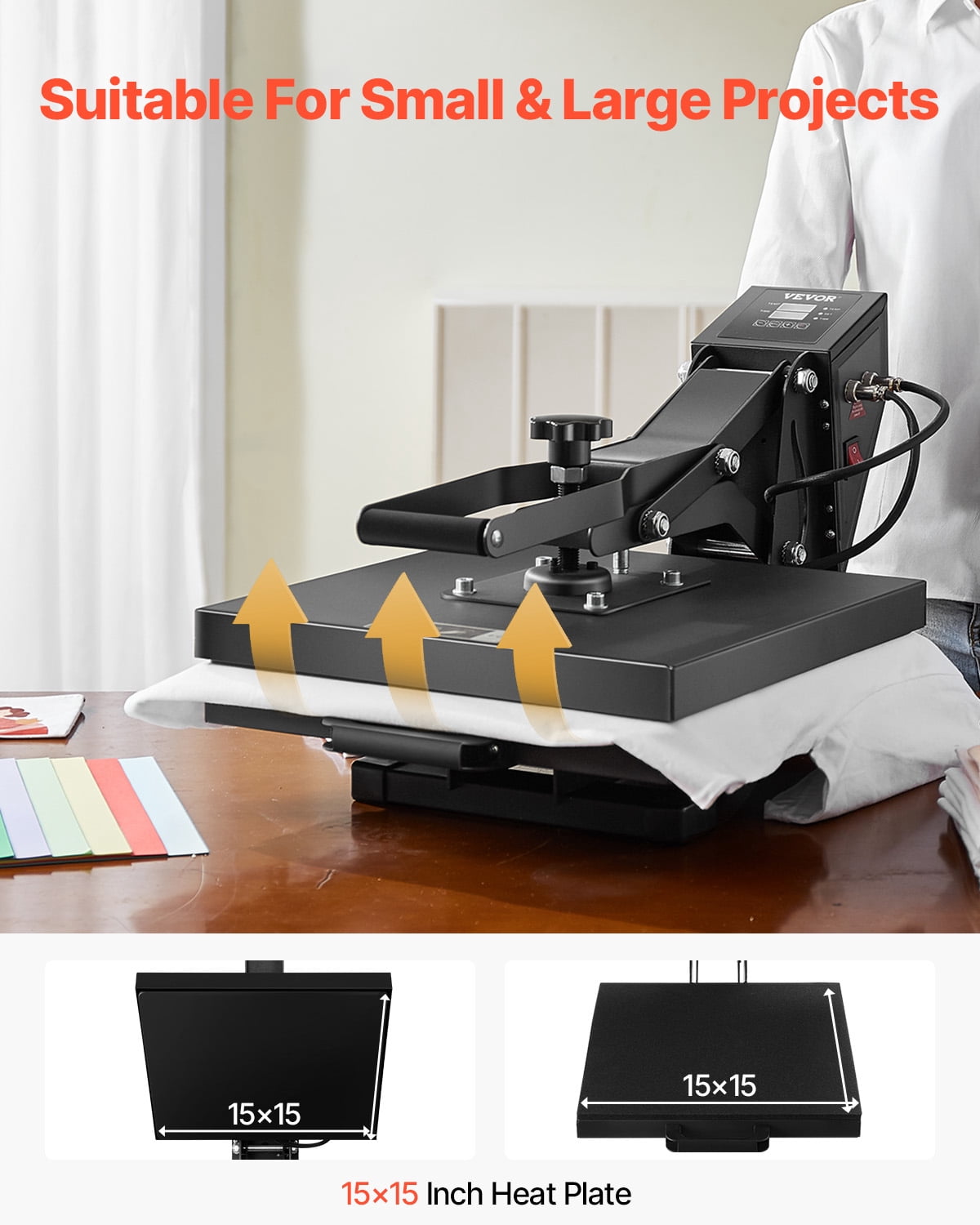 VEVOR Heat Press,15 x 15 inch Heat Press Machine for T-shirts, Fast and Even Heating, Easy to Use, High Pressure for Digital Industrial-Quality Sublimation Printer for Transfer Vinyl, T-shirt, Black
