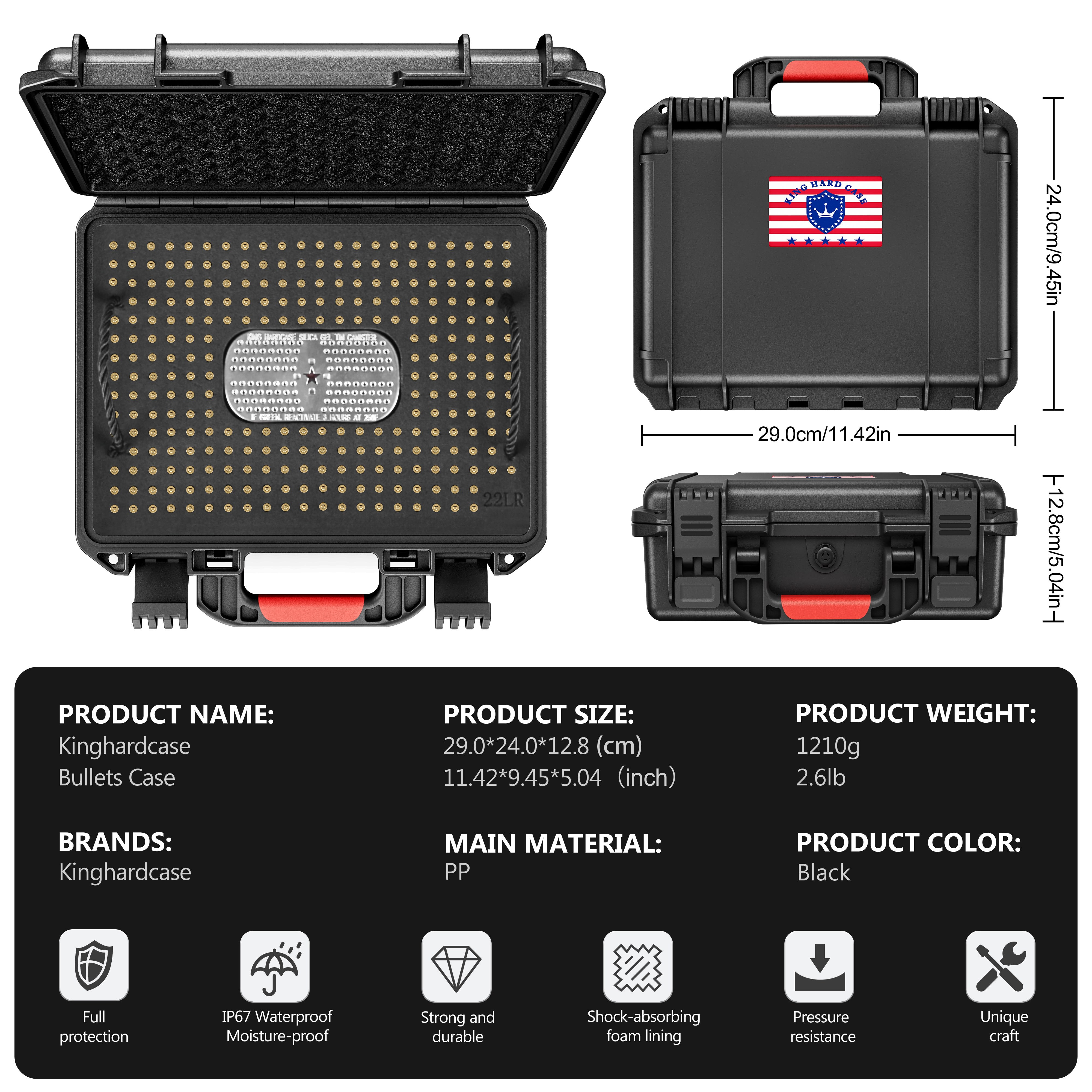 490Rounds 9mm & 22LR Ammo Storage Case with Desiccant - Waterproof, Drop-Resistant Ammo Case, Lockable Bullet Case for Safe Ammo Storage Box & Transport