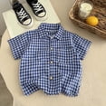 thumbnail image 2 of WNVMWI Toddler Boys Short Sleeve Plaid Shirt Childrens Collar Basic Tops Kids Summer Casual Button Down Shirts 5-6 Years Blue, 2 of 3