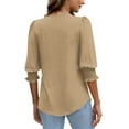 thumbnail image 4 of ShomPort Womens Causal Tops V-Neck 3/4 Sleeve Dressy Ruffle Breathable Business Spring Trendy Outfits, 4 of 6