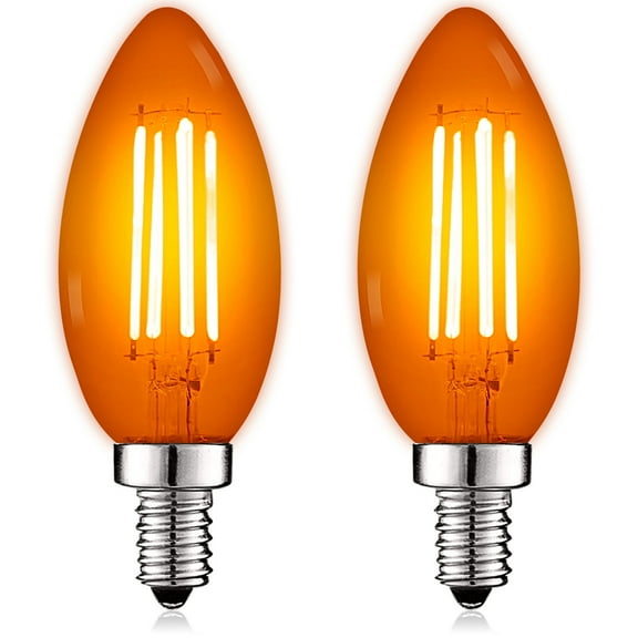 Luxrite E12 LED Filament Orange Light Bulb, 4.5W=40W, Colored Glass Candelabra Bulb, UL, E12, Decoration, Party 2 Pack