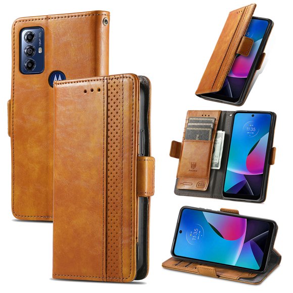 Allytechgroup Moto G Play 2024 Wallet Case, RFID Blocking Cards Holder Vintage PU Leather Folio Flip Stand Shockproof Magnetic Closure Wallet Case for Motorola Moto G Play 2024, Lightbrown