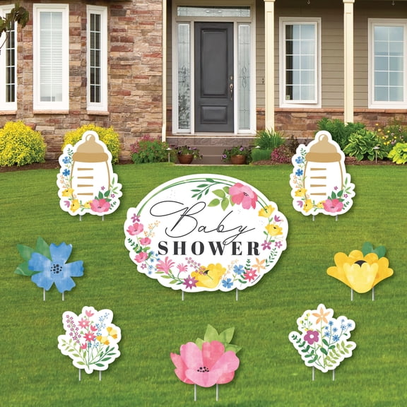 Big Dot of Happiness Wildflowers Baby - Yard Sign and Outdoor Lawn Decorations - Boho Floral Baby Shower Yard Signs - Set of 8