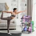 thumbnail image 2 of Weight Rack for Home Gym, All in One Yoga Mat Storage Rack, Workout Equipment Storage with Wheels and Hooks for Dumbbells Kettlebells Foam Rollers, Powder Coated, 2 of 9