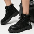 thumbnail image 3 of Women Platform Combat Ankle Boots Lace up Wide Toe Box Slip on Chunky Motorcycle Booties Vintage Distressed Fall Winter Footwear Black Size 7.5, 3 of 6