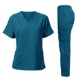 thumbnail image 2 of Scrubs for Women Set 2 Piece Stretch V Neck Scrub Top Jogger Pant with Cargo Pockets 2025 Blue L, 2 of 4