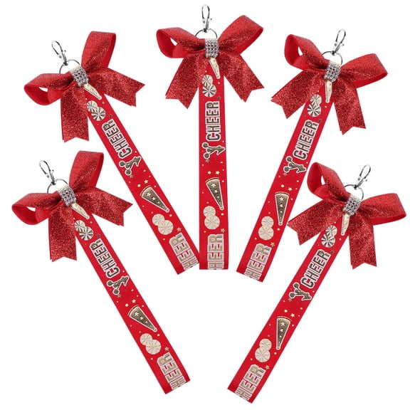 EXHUMKY 5-Pack Portable Red Cheerleader Bow Keychain Charms for Keys, Bags, and Accessories